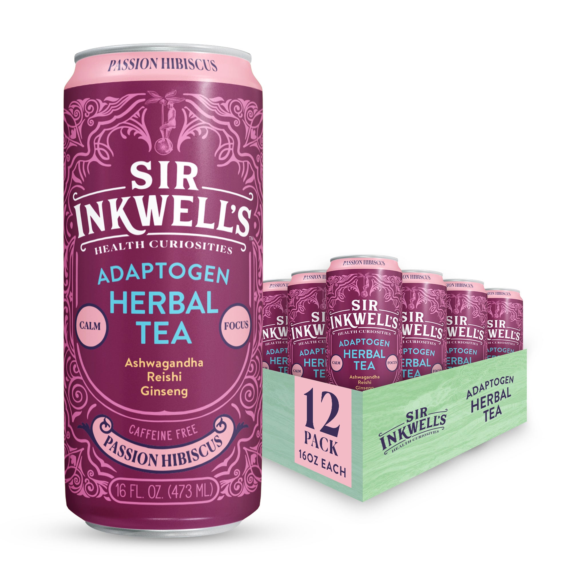 Adaptogen Infused Passion & Hibiscus Herbal Tea (12 Cans)