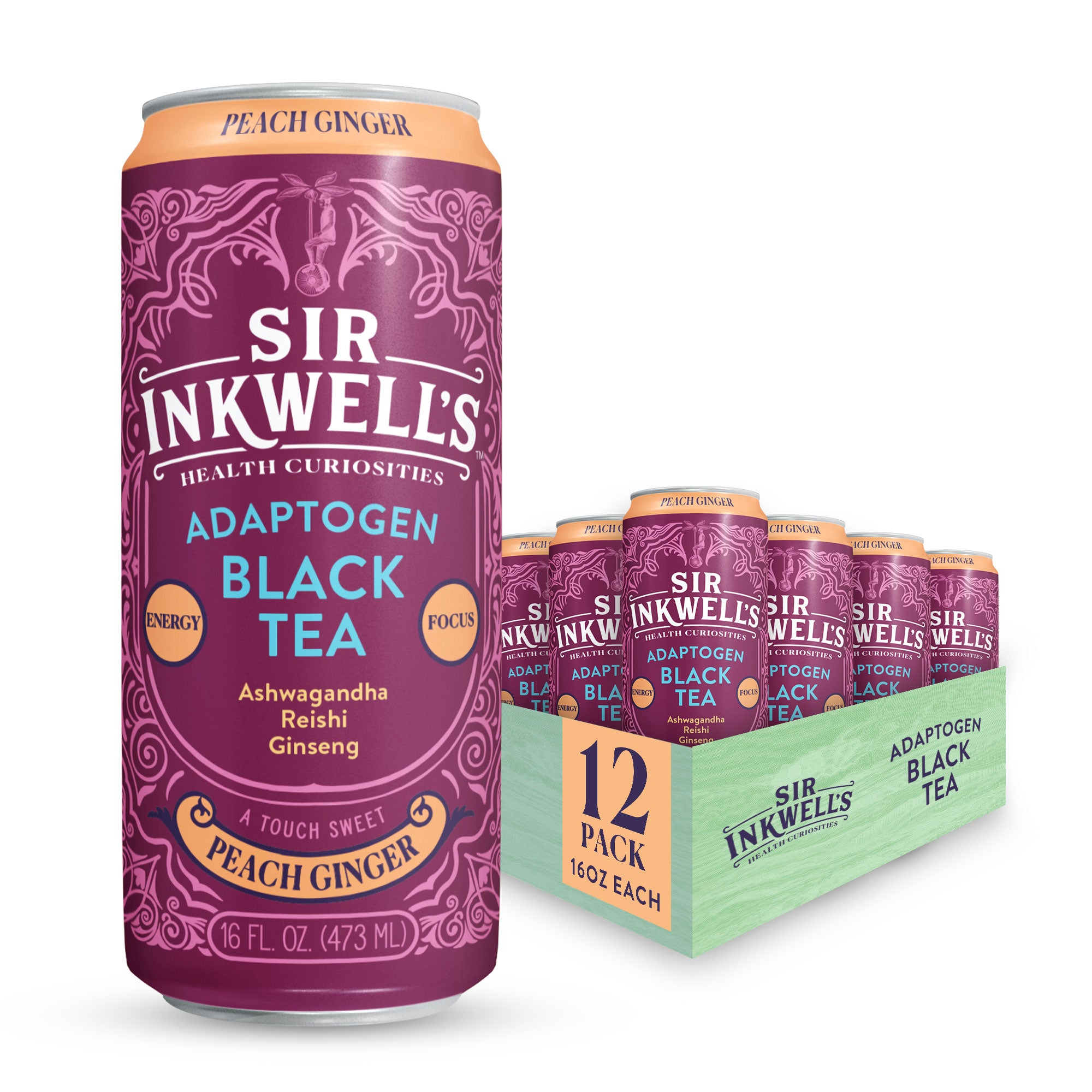 Adaptogen Infused Peach & Ginger Black Tea (12 Cans)
