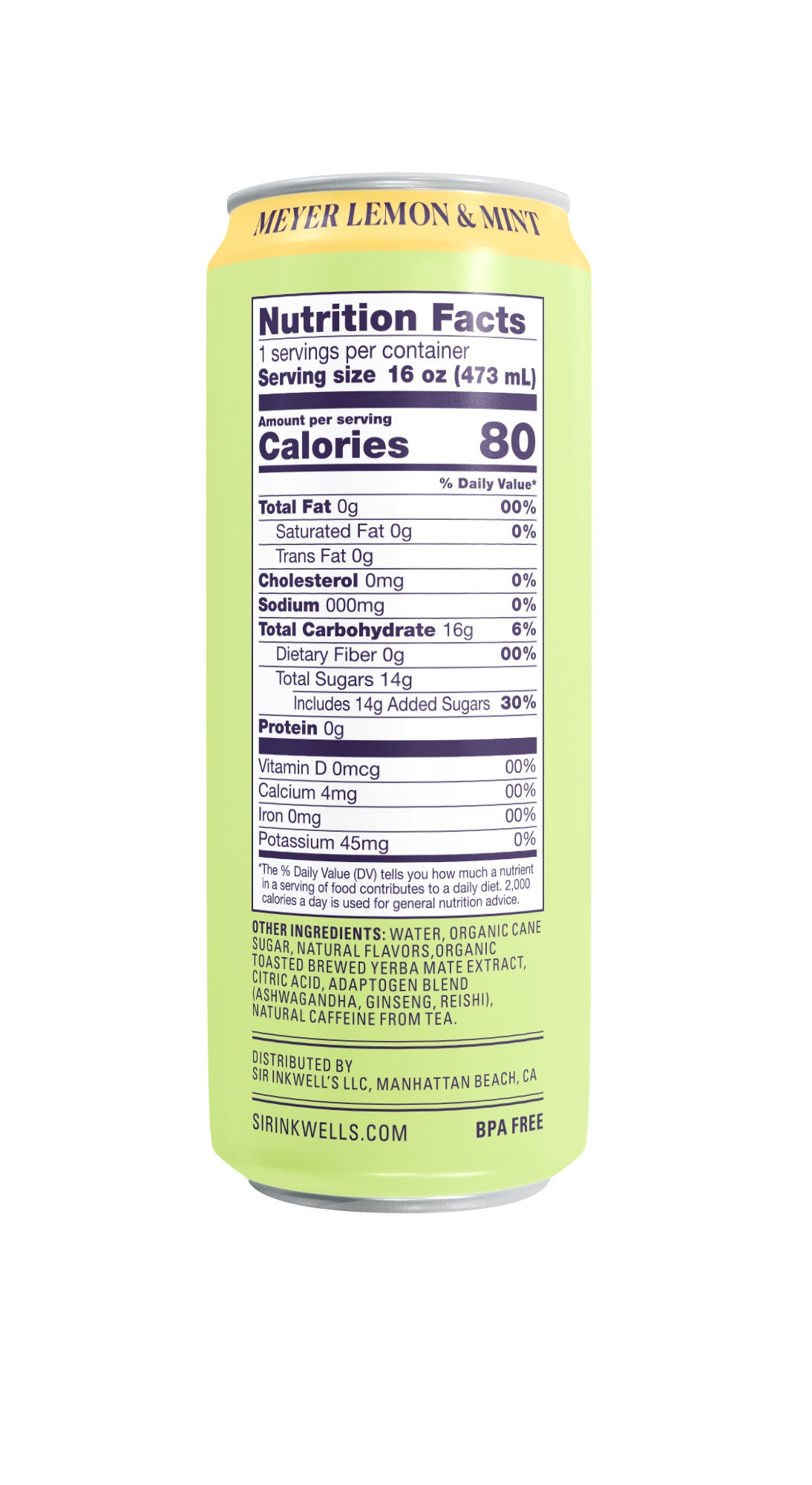 Adaptogen Infused Meyer Lemon & Mint Yerba Mate (12 Cans)