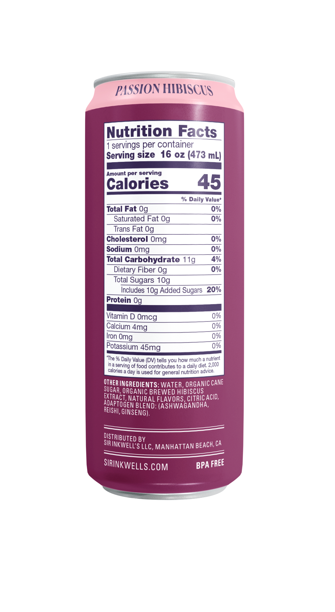 Adaptogen Infused Passion & Hibiscus Herbal Tea (12 Cans)