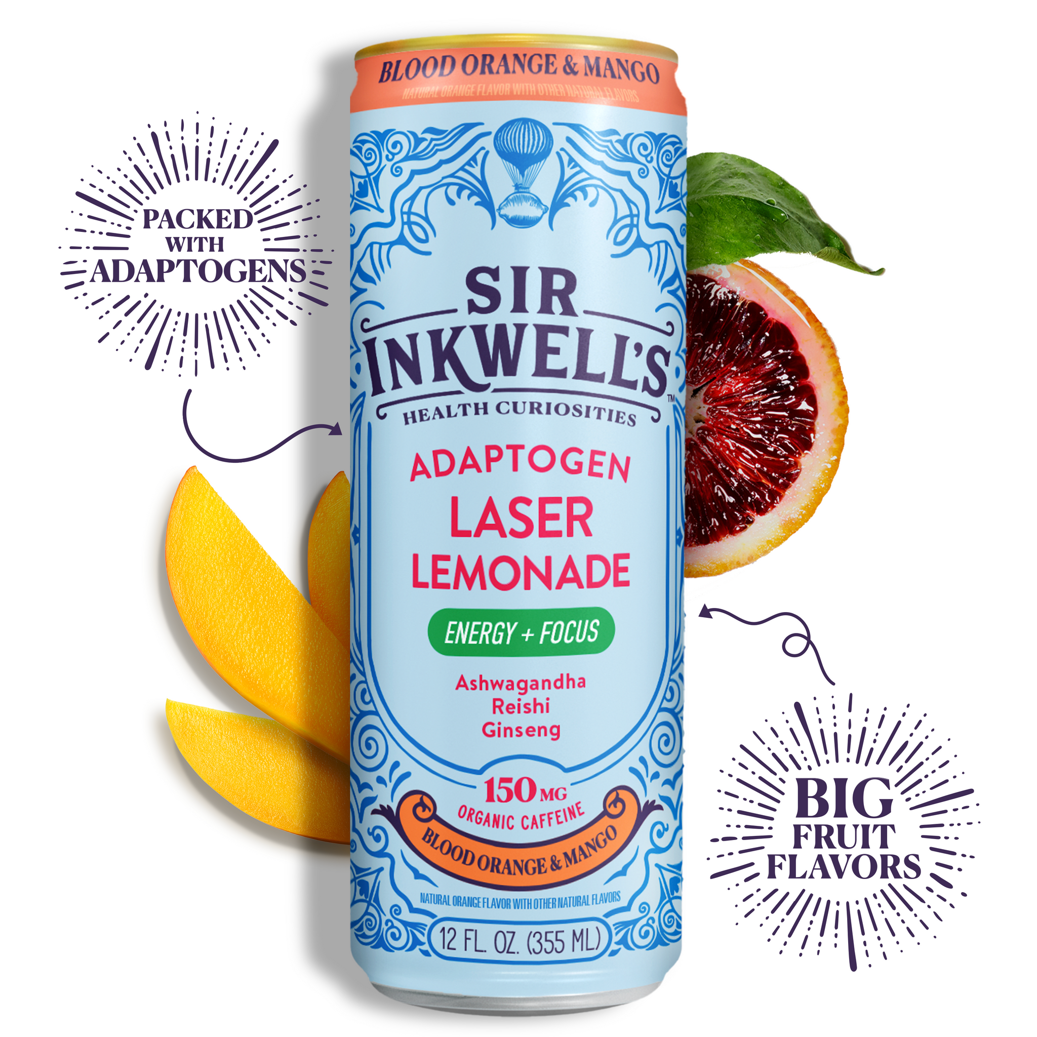 Adaptogen Infused Blood Orange & Mango Laser Lemonade (12 Cans