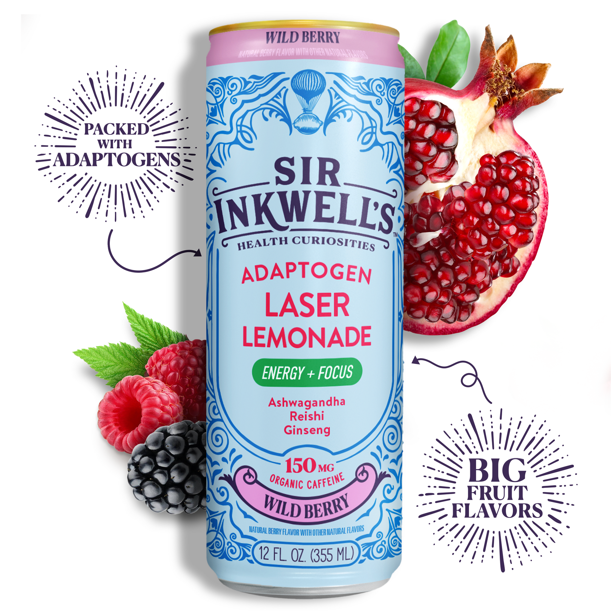 Adaptogen Infused Wild Berry Laser Lemonade (12 Cans) – Sir Inkwell's