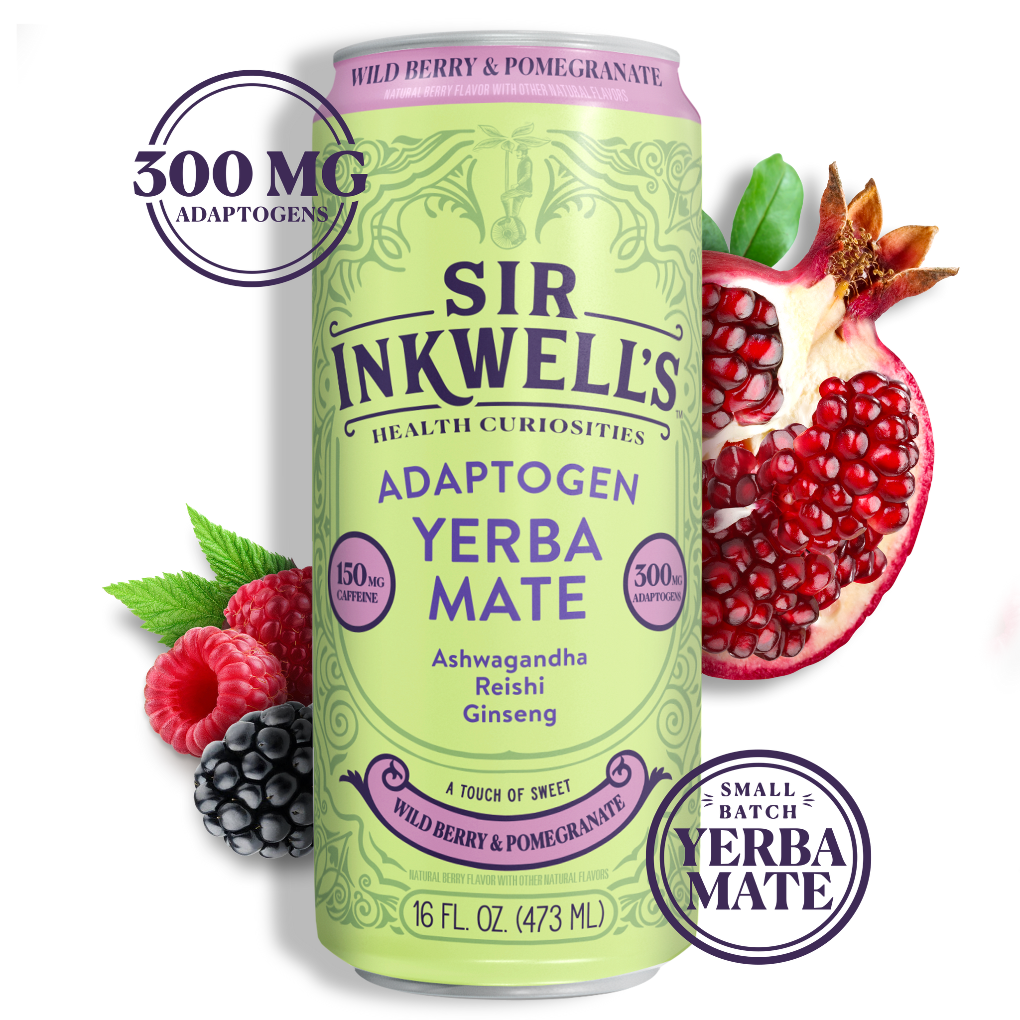 Adaptogen Infused Wild Berry & Pomegranate Yerba Mate (12 Cans)  Sir  Inkwell's