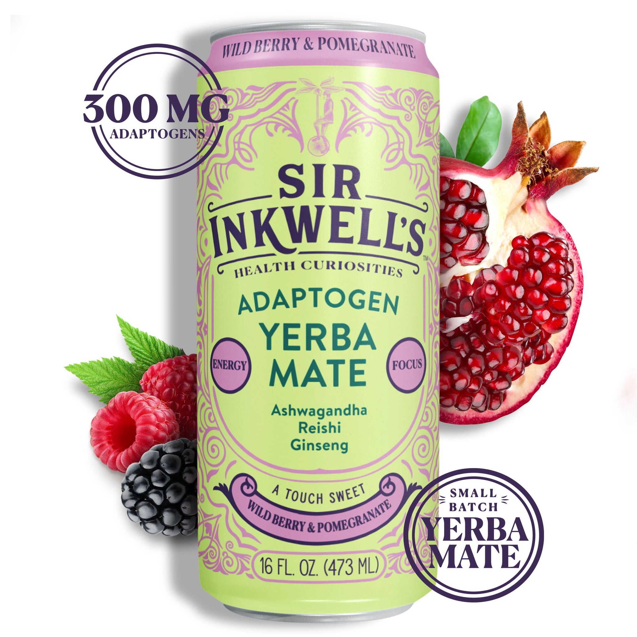 Adaptogen Infused Wild Berry & Pomegranate Yerba Mate (12 Cans) – Sir  Inkwell's