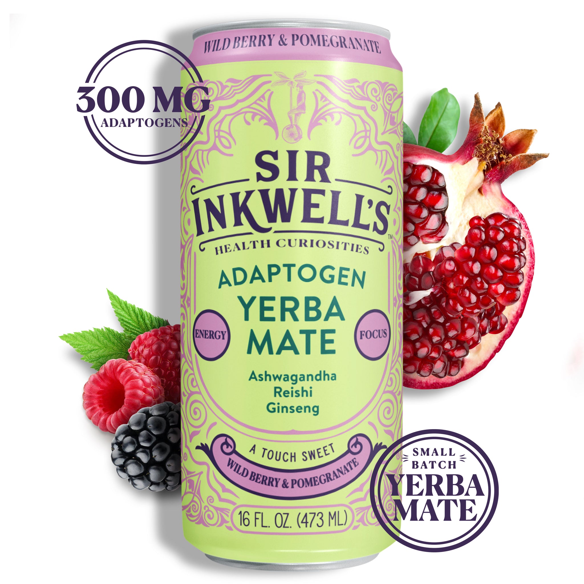 Adaptogen Infused Wild Berry & Pomegranate Yerba Mate (12 Cans)