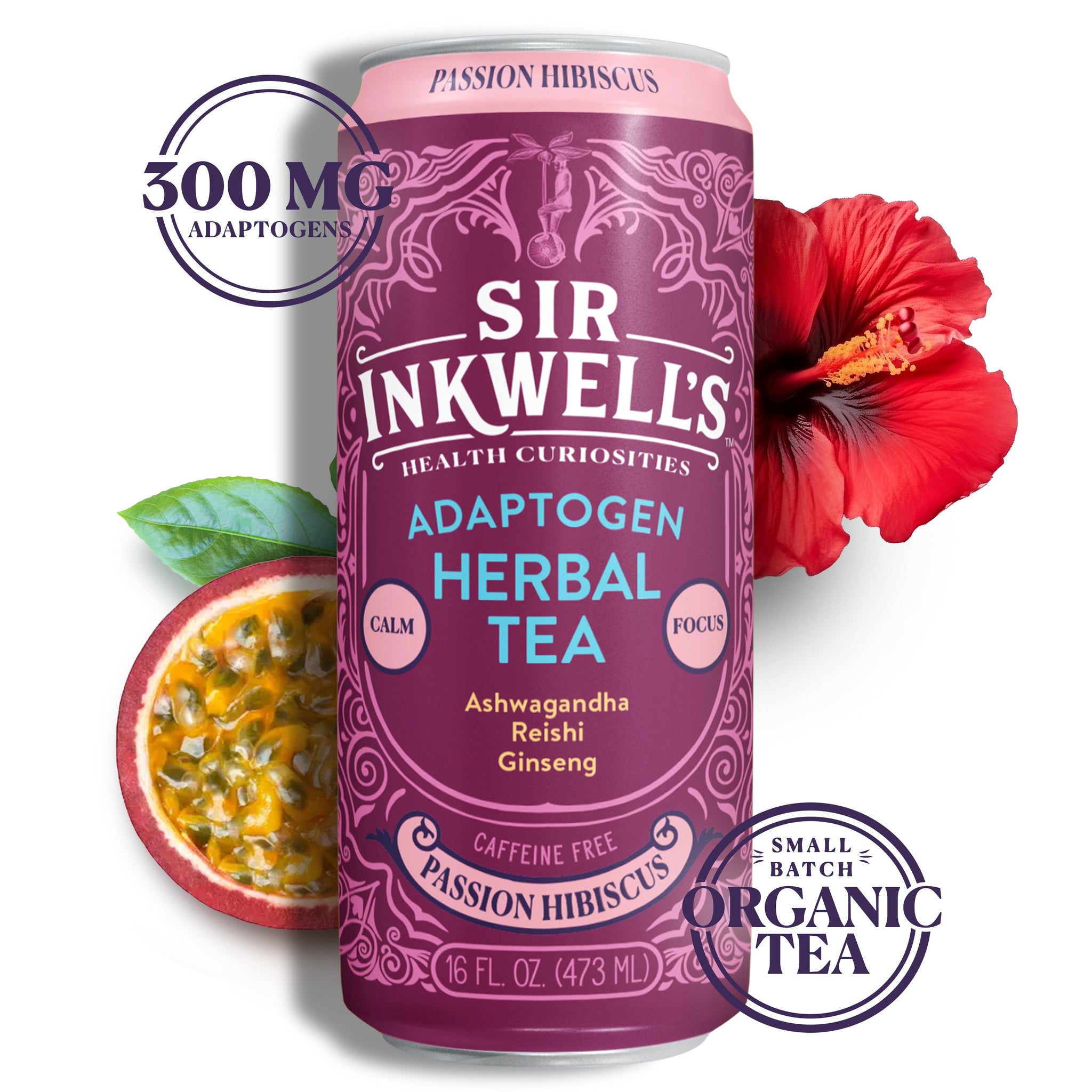 Adaptogen Infused Passion & Hibiscus Herbal Tea (12 Cans)