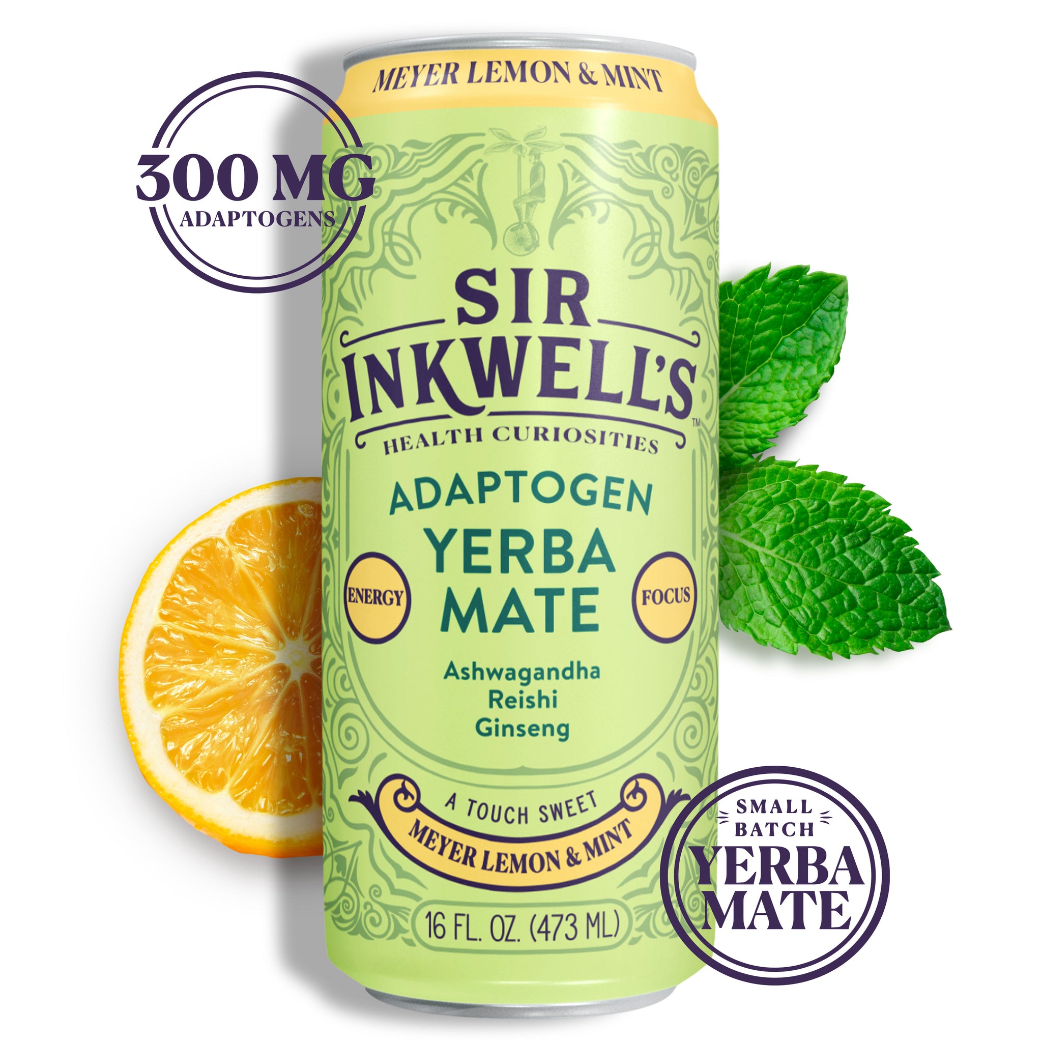 Adaptogen Infused Meyer Lemon & Mint Yerba Mate (12 Cans)
